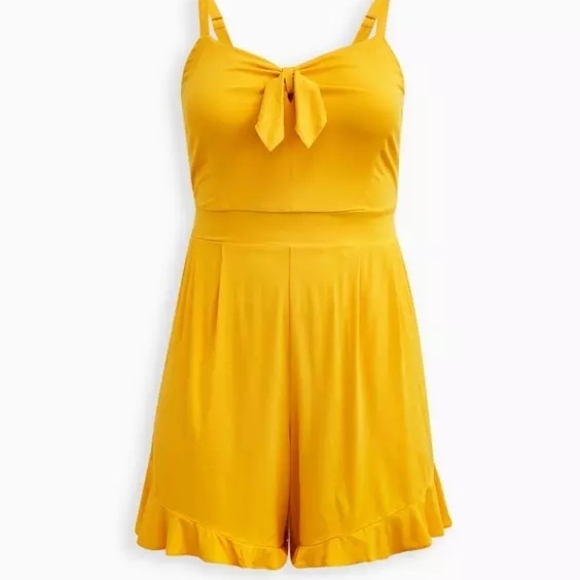 Torrid Yellow Challis Tie-Front Romper- Size 1x - Picture 5 of 11